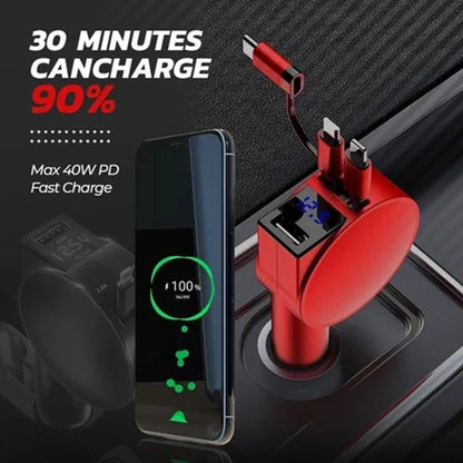 60W 3-in-1 Retractable Charger with LED Display