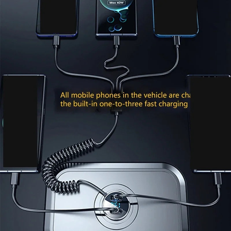 3 Cable Retractable Charger with 2 USB Outputs